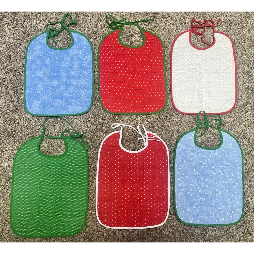 Lot Of 6 Quilted‎ Handmade Christmas Baby Bib Large Size 12